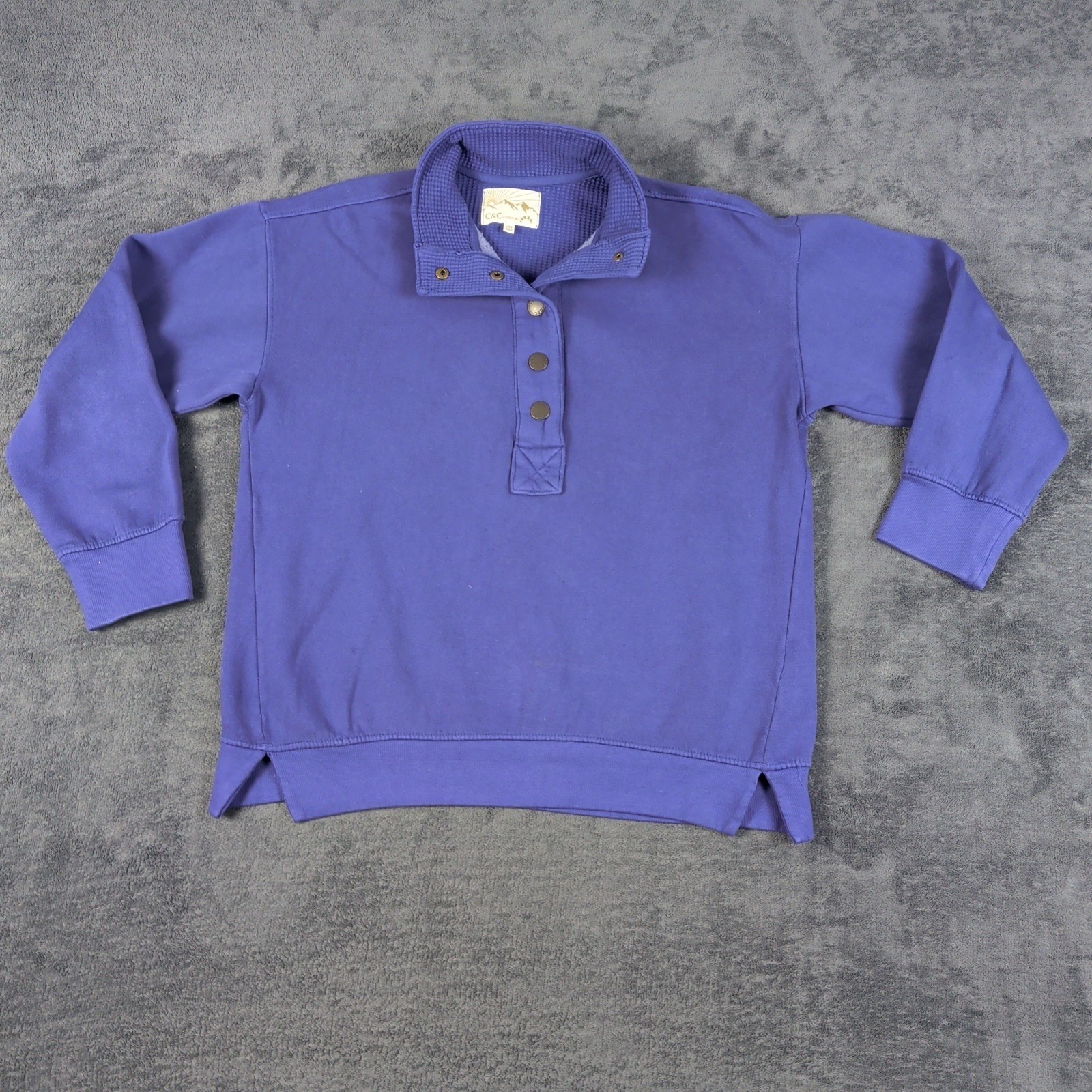 C&C California Pullover Sweatshirt Womens Medium Purple Button Fleece Mock