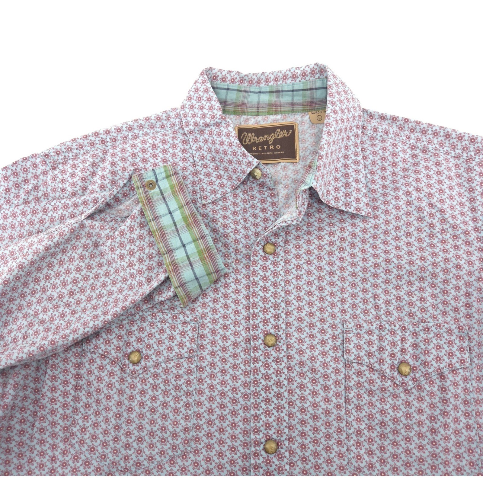 Wrangler Retro Premium Western Shirt Mens Large Blue Burgundy Snap MVR037M Wrangler Retro Premium Western Shirt Mens Large Blue Burgundy Snap MVR037M