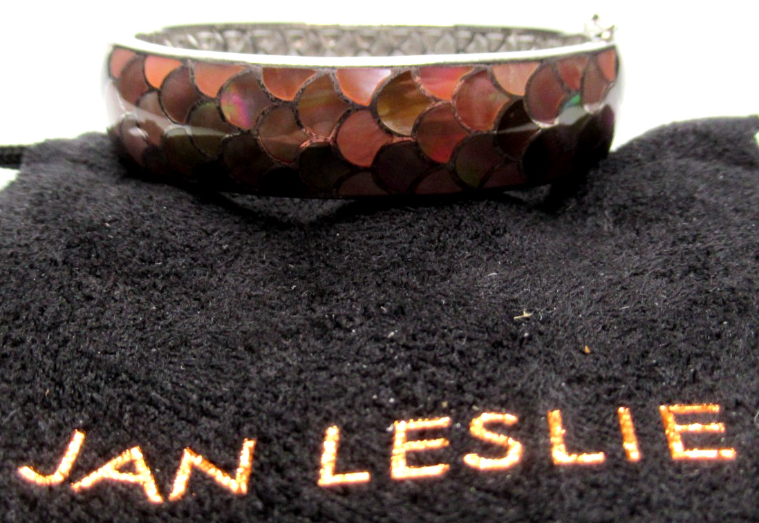 JAN LESLIE Koi Cascade Pink Abalone Sterling Silver 925 Bracelet Original Pouch