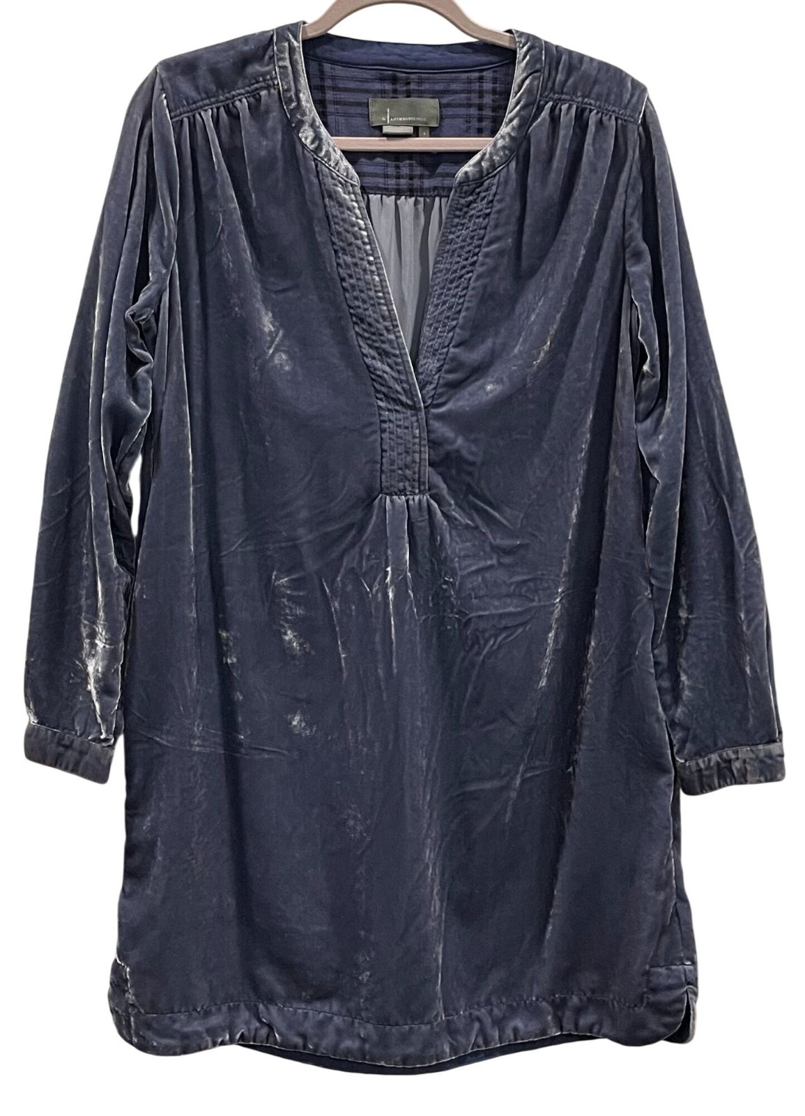 By Anthropologie Melody Velvet Tunic Dress S Blue Glam Flowy Minimalist Dressy