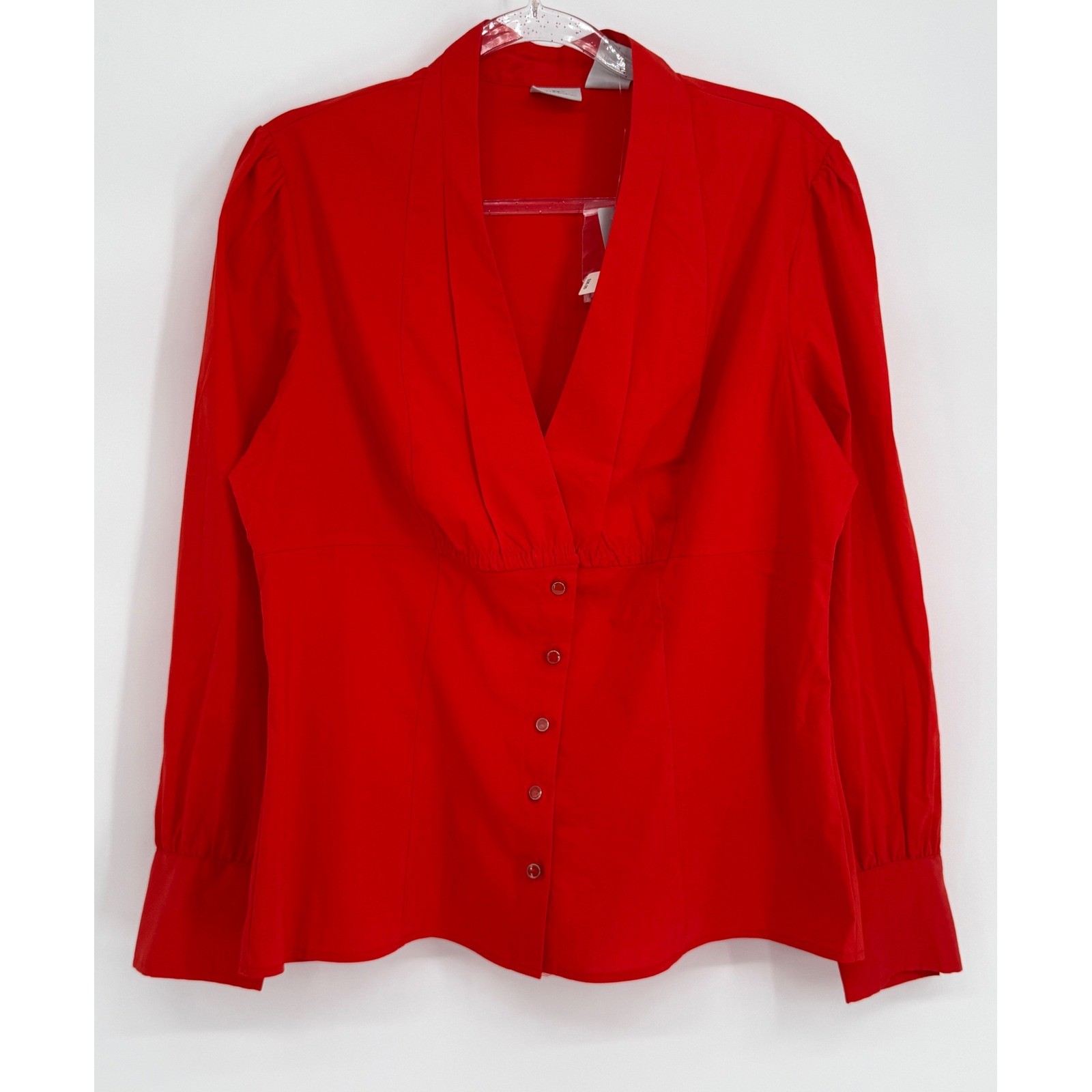 Worthington Stretch Blouse Womens Sz 16  Red V-Neck Button Front Long Sleeve NEW