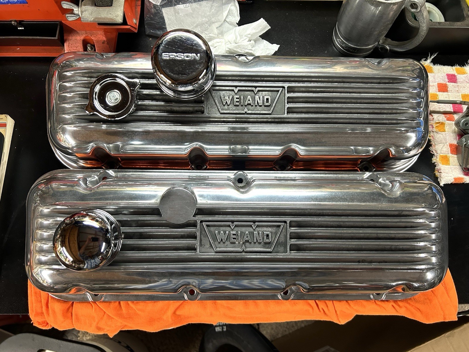 VINTAGE WEIAND BBC POLISHED VALVE COVERS 396 427 454 W BREATHERS DRAG CHEVROLET VINTAGE WEIAND BBC POLISHED VALVE COVERS 396 427 454 W BREATHERS DRAG CHEVROLET