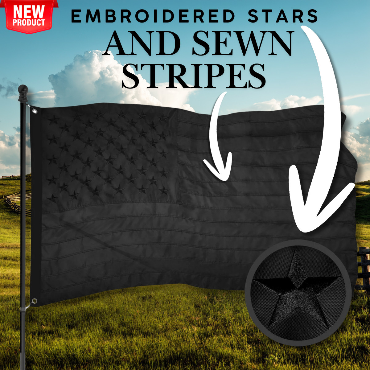 All Black American Flag 3x5 ft Embroidered USA Blackout Tactical - No Quarter All Black American Flag 3x5 ft Embroidered USA Blackout Tactical - No Quarter