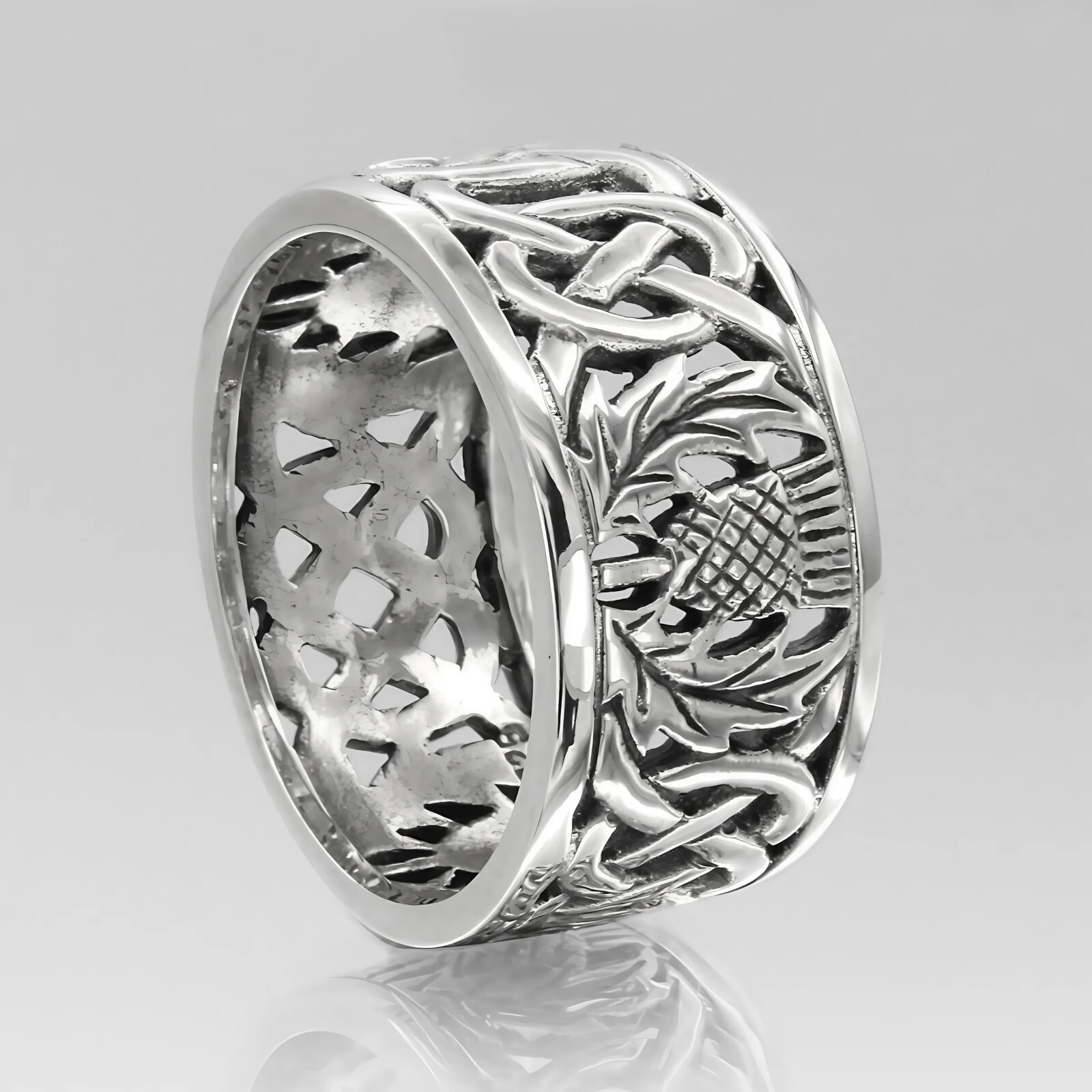 Scottish Thistle Ring - 925 Sterling Silver Celtic Knot Wedding Band Size 4-15