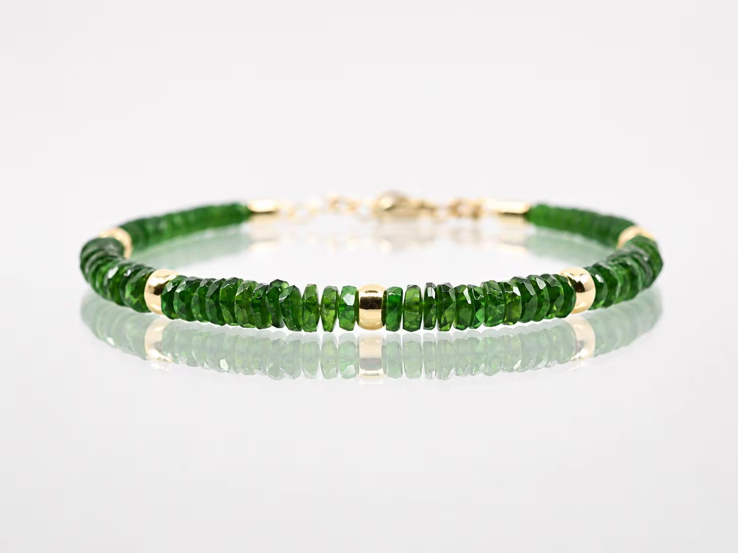 Emerald Green Chrome Diopside Bracelet, 6mm Gemstone Heishi Beads, Sterling Silv