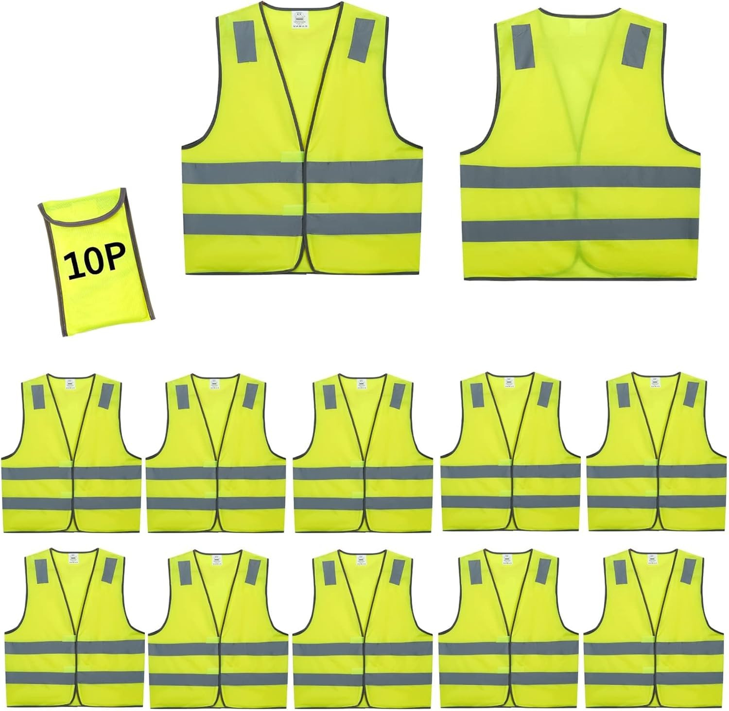 Safety Vests 20 Pack Bulk - Yellow Reflective High Visibility Construction ANSI 