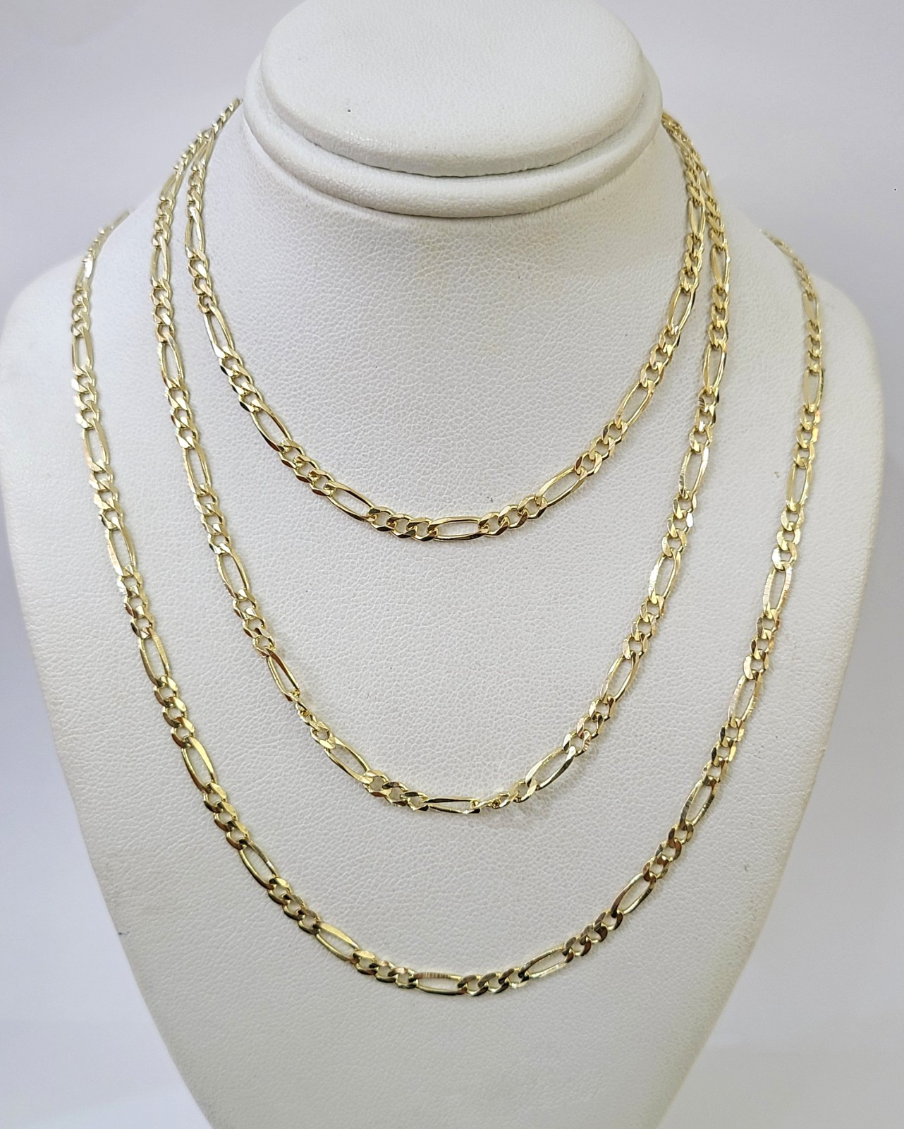 Real 14k Solid Gold Chain Figaro Link Necklace 3mm 18