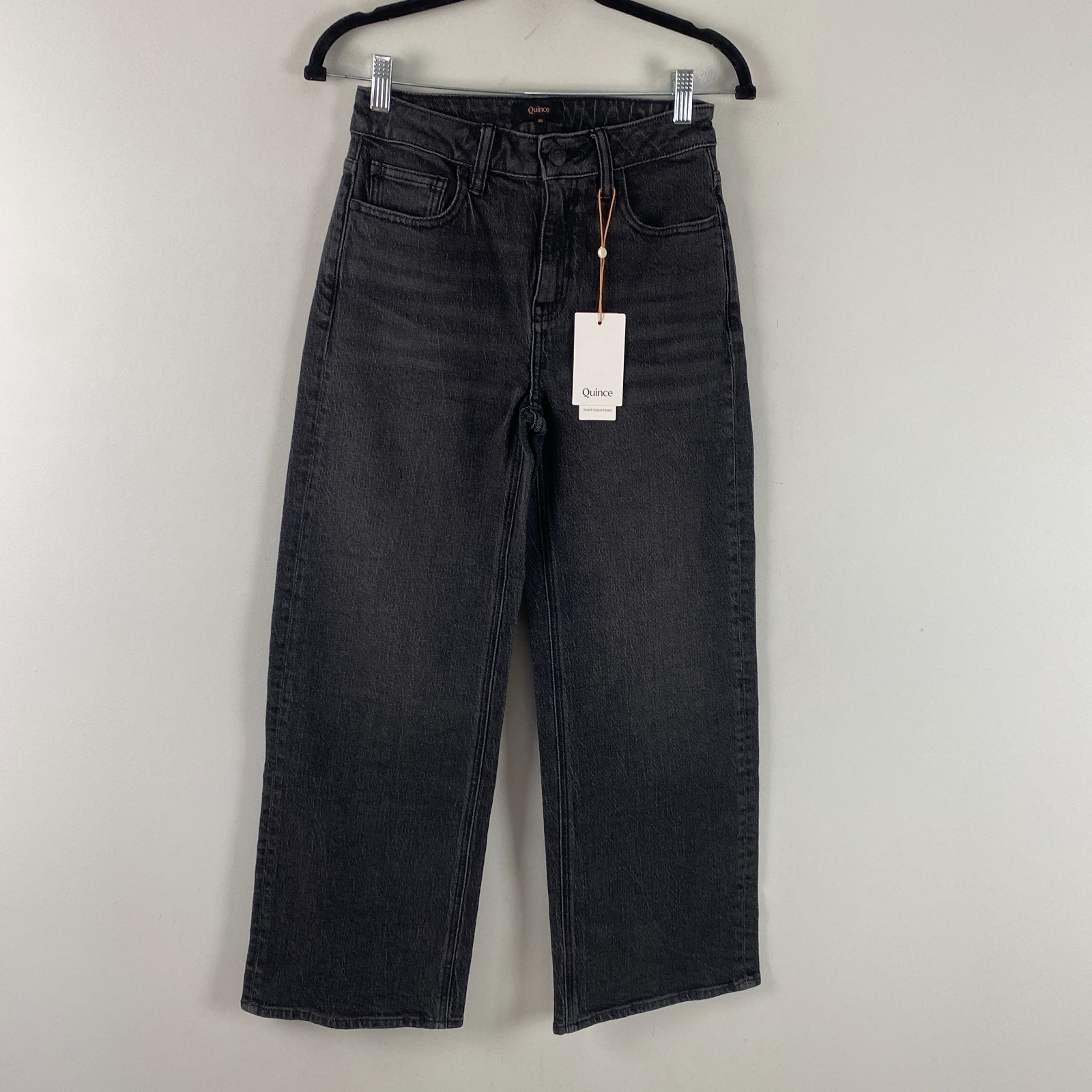 Quince Bella Stretch Relaxed Straight Leg Jeans Size 26 Charcoal Black 28\