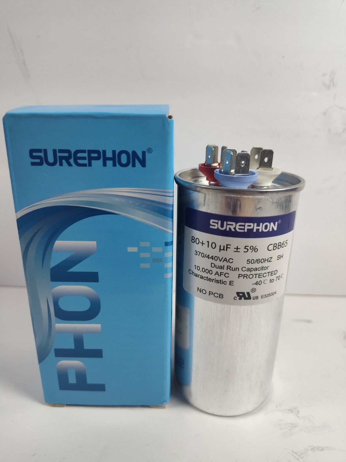 Surephon 80+10 uF MFD CBB65 Dual Run HVAC Capacitor 370V / 440V AC Motor Start
