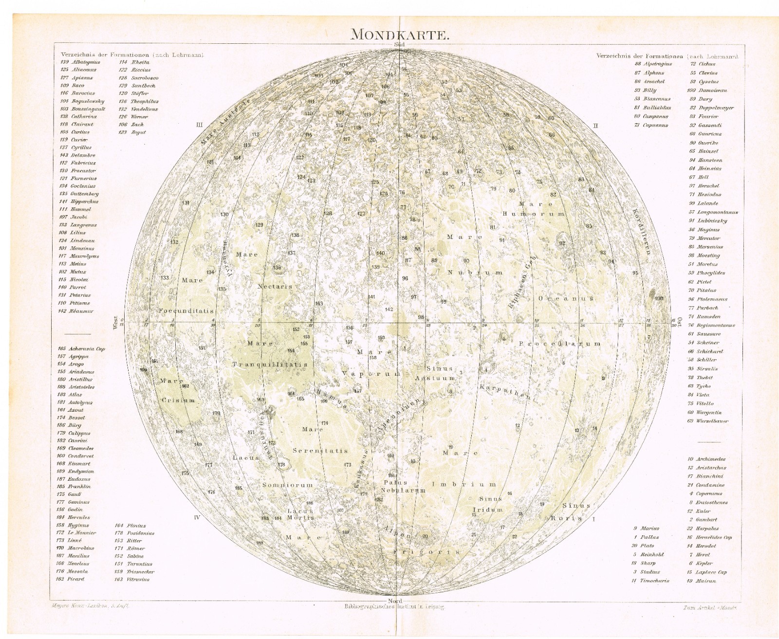 THE MOON  map  1900 s  Original Lithography  Antigue  Vintage print