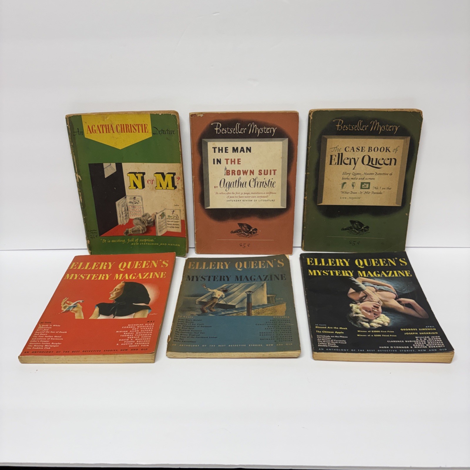 VTG 40s Ellery Queen Magazine Agatha Christie Paperback Murder Mystery detective