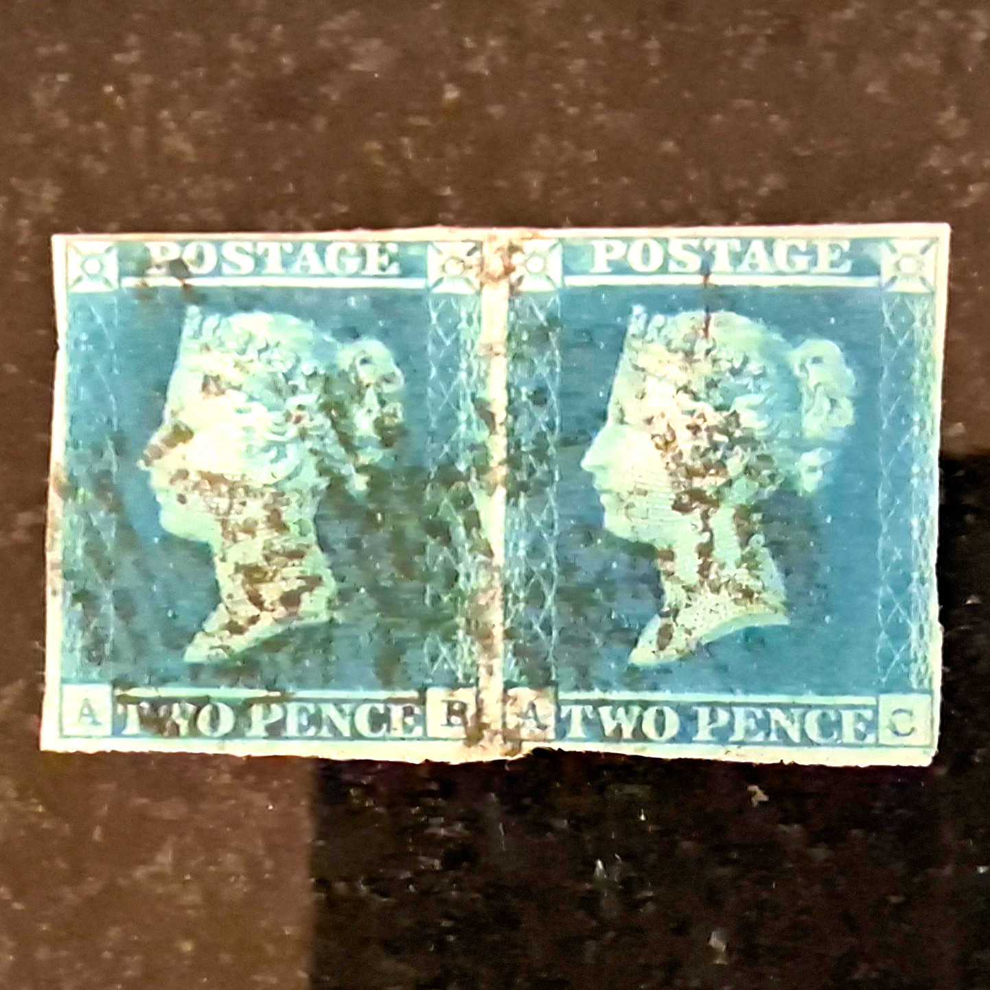 GB QV VICTORIA 2d BLUE LINE-ENGRAVED ISSUES USED PAIR (2) PRE-DECIMAL GB QV VICTORIA 2d BLUE LINE-ENGRAVED ISSUES USED PAIR (2) PRE-DECIMAL