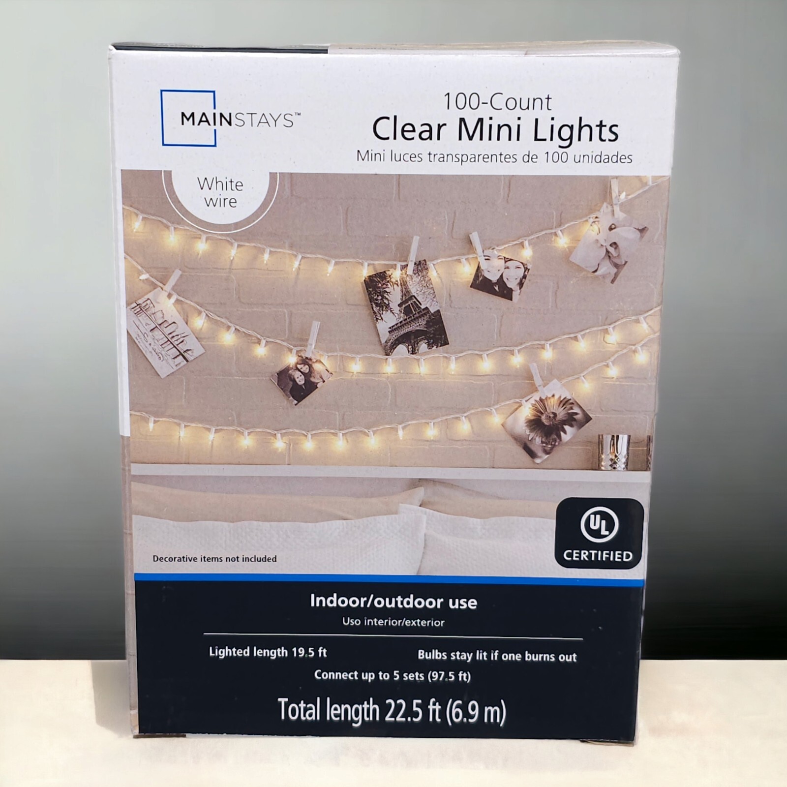 Mainstays 100 Count Clear Mini 22 Foot String Lights Indoor Outdoor White Wire 