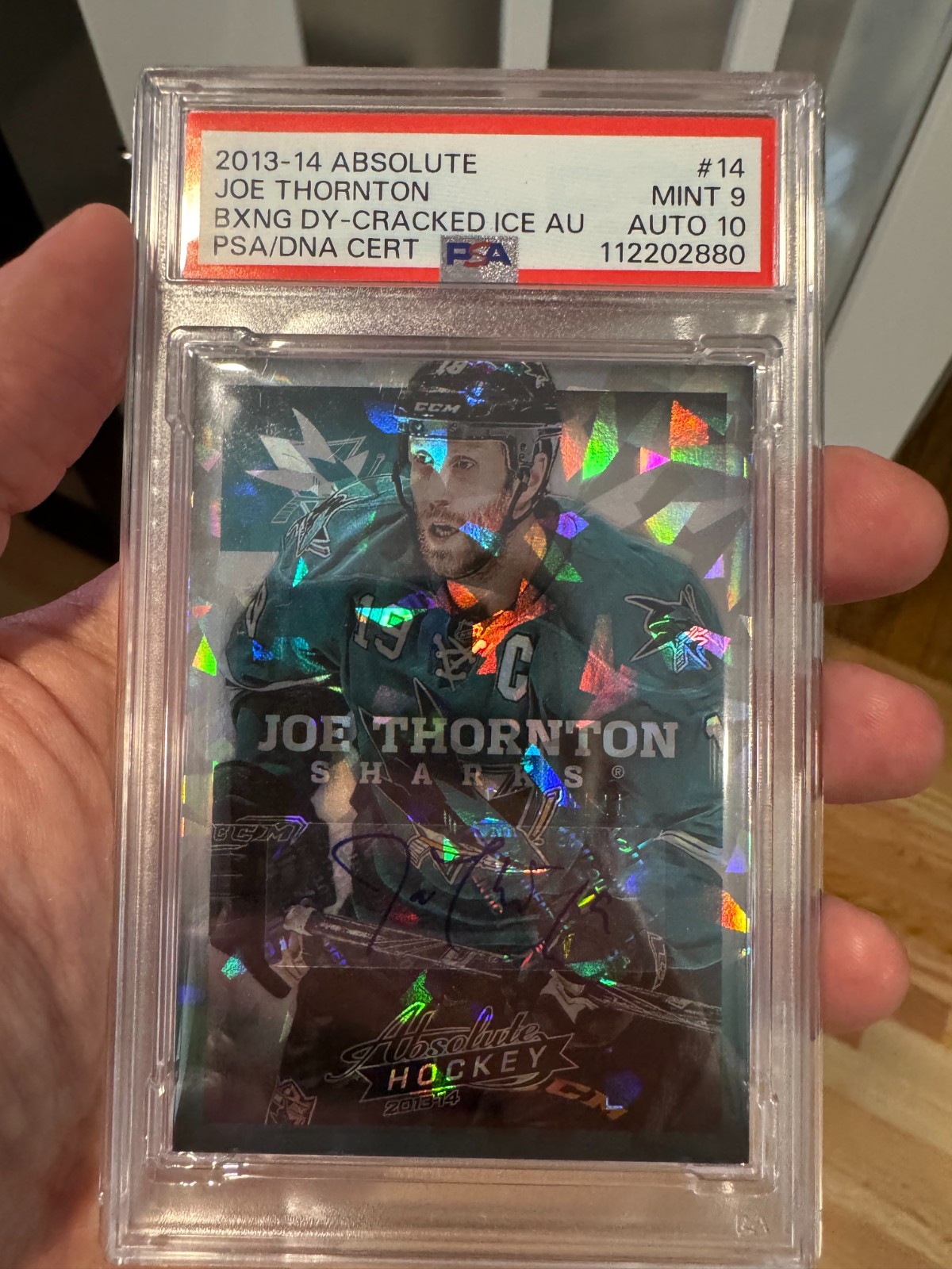 2013-14 Panini Absolute Boxing Day JOE THORNTON Cracked Ice PSA 9 AUTO 10  Pop 1