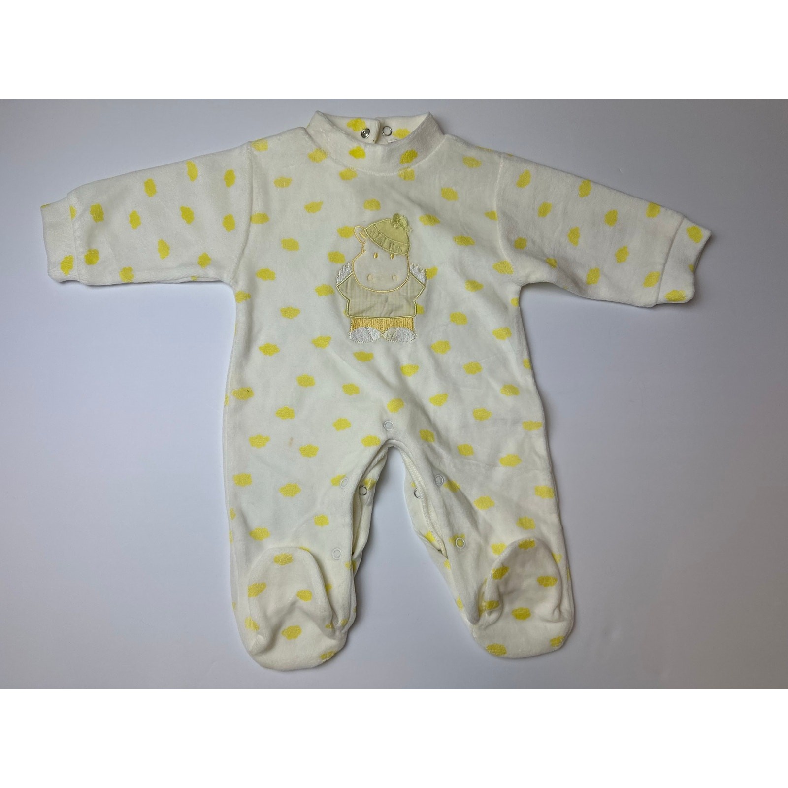 Vintage 3M Baby Footie – Yellow Embroidered Character – 3 Months