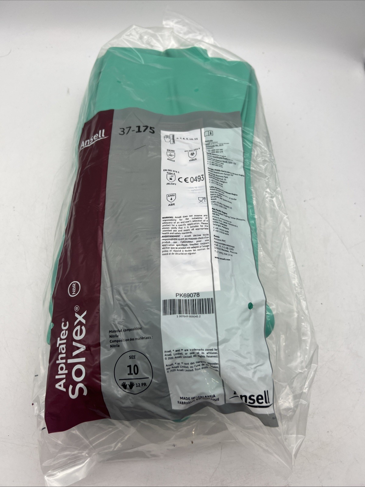 NEW Ansell Sol-Vex 37-175 Chemical Resistant Gloves Size 10, 12 Pairs (158)