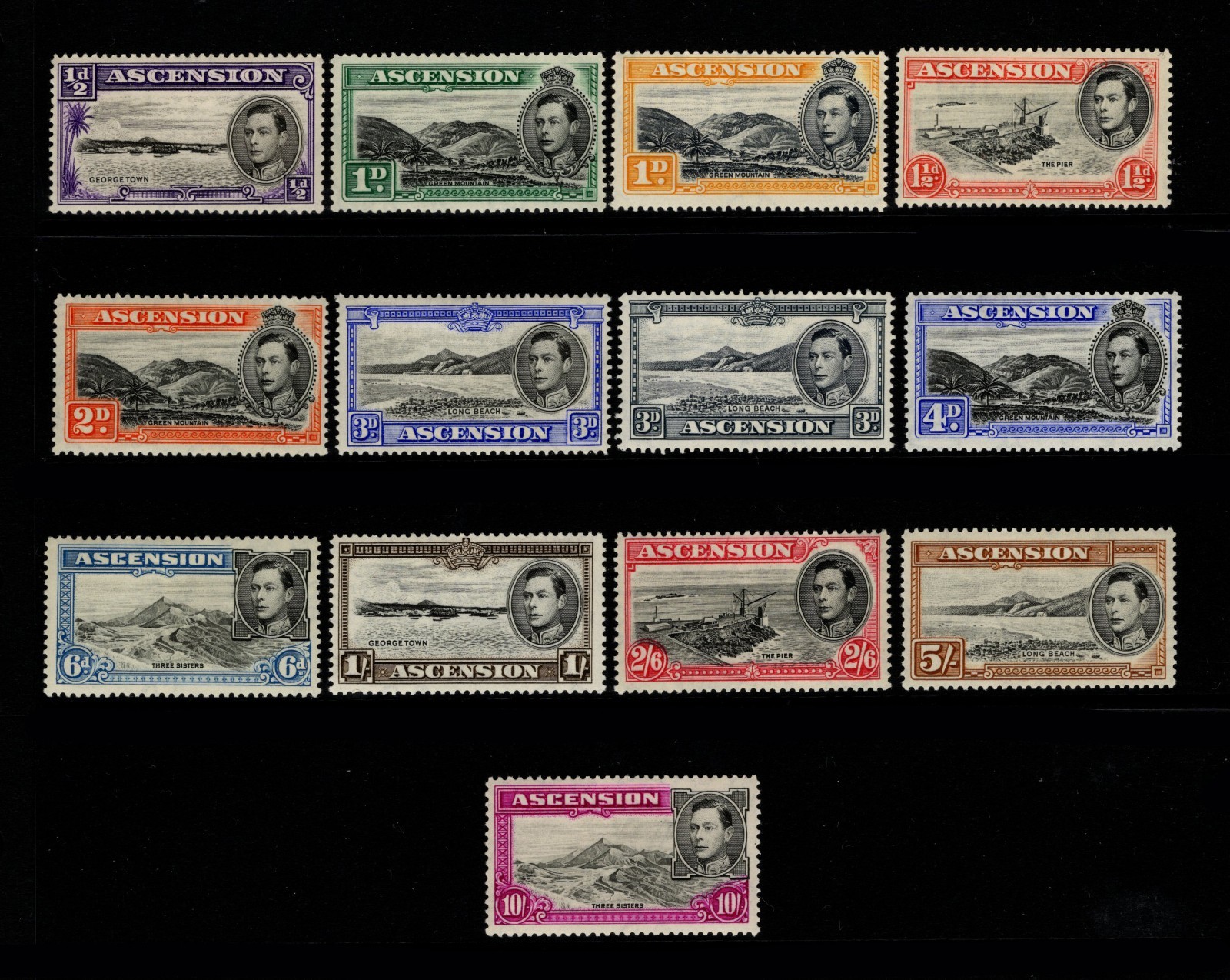 ASCENSION 1938 ORIGINAL PERF 13½ SET OF 13 VALUES, VERY FINE MINT, CAT. £527