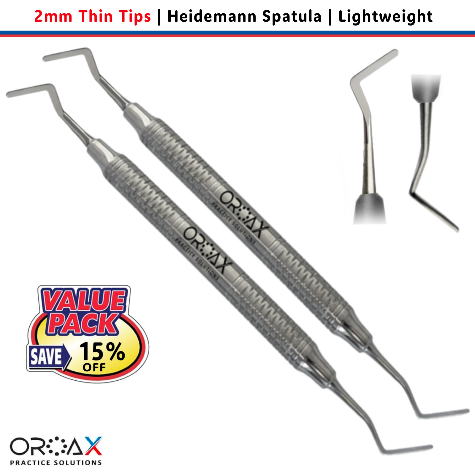 2Pc Heidemann Spatula 2mm Flat Plastic Restorative Tool | Ultra-Thin Tips OROAX