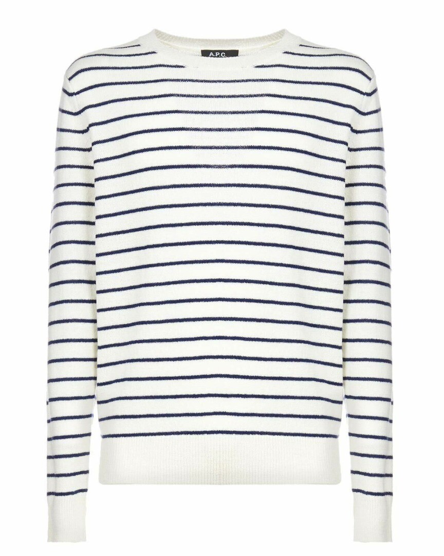 NEW $325 A.P.C. RUE MADAME IVORY WHITE STRIPED WOOL GASPARD SWEATER SIZE L