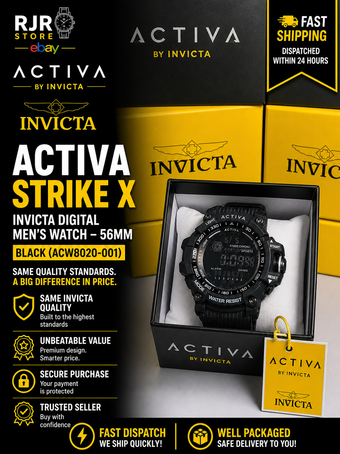 Activa Strike X Invicta Digital Men\'s Watch - 56mm, Black (ACW8020-001)
