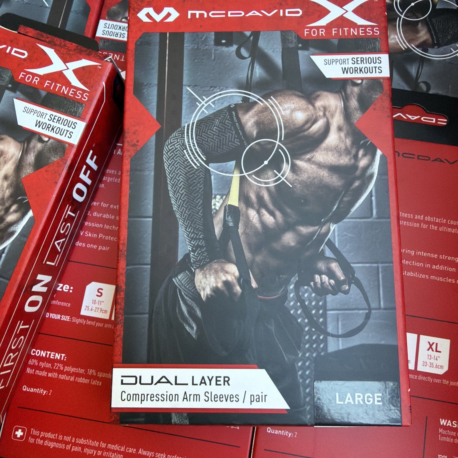 New McDavid X for fitness dual layer compression arm, sleeves/pair large 12–13 New McDavid X for fitness dual layer compression arm, sleeves/pair large 12–13