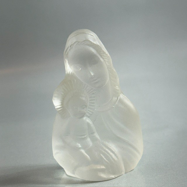 Virgin Mary Crystal Glass Figurine Baby Jesus Miniature Bust Orthodox Icon Vtg