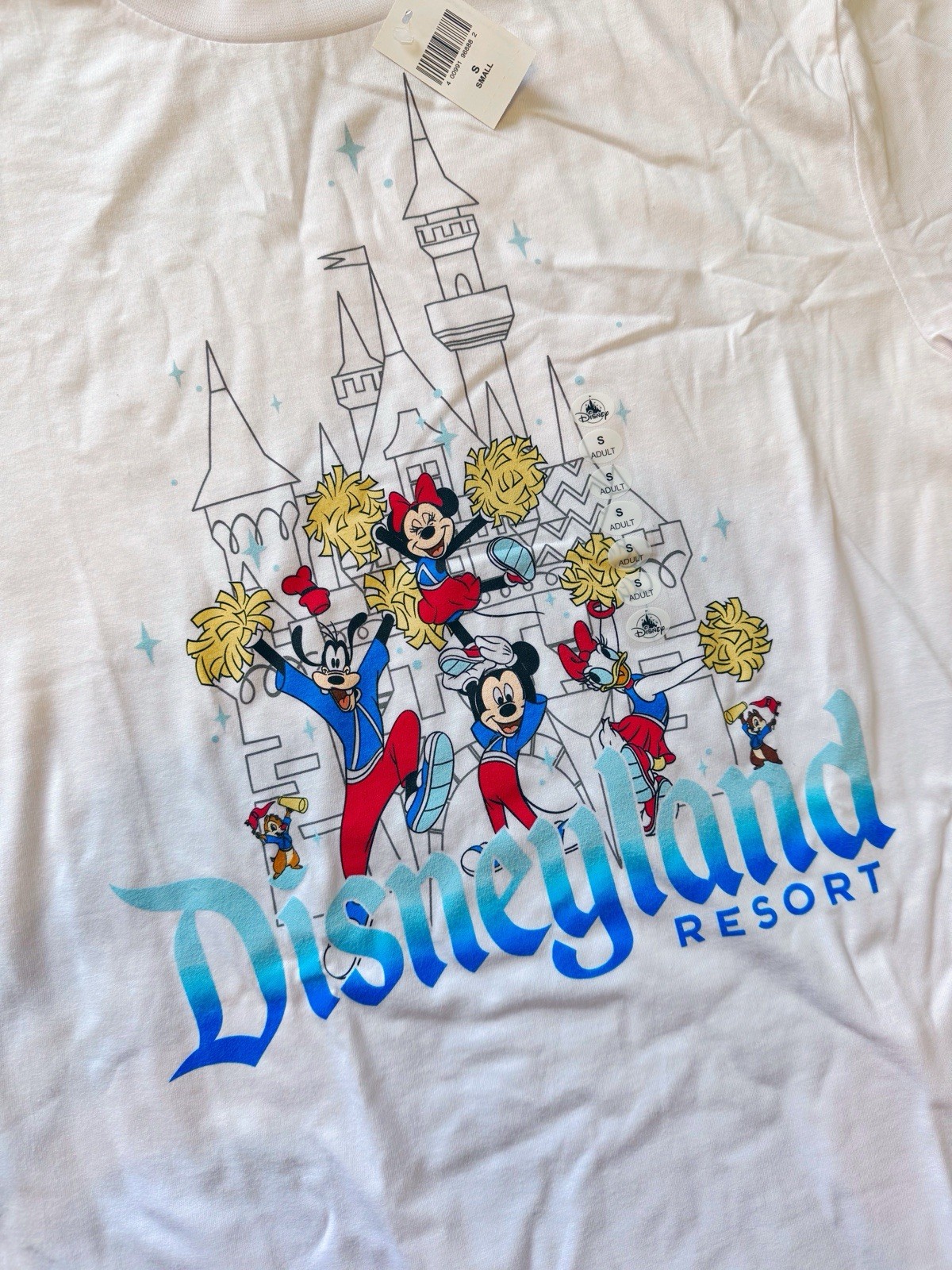 NWT Disneyland Resort Mickey and Friends T Shirt White Cheer Team Small & Large NWT Disneyland Resort Mickey and Friends T Shirt White Cheer Team Small & Large