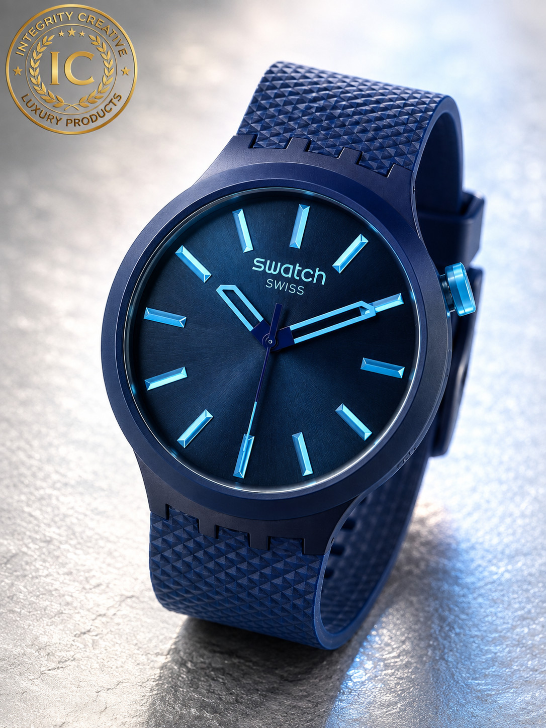 Unisex Casual Swatch Watch Polymer Dark Blue Dial Big Bold Biosourced Lacquered Unisex Casual Swatch Watch Polymer Dark Blue Dial Big Bold Biosourced Lacquered