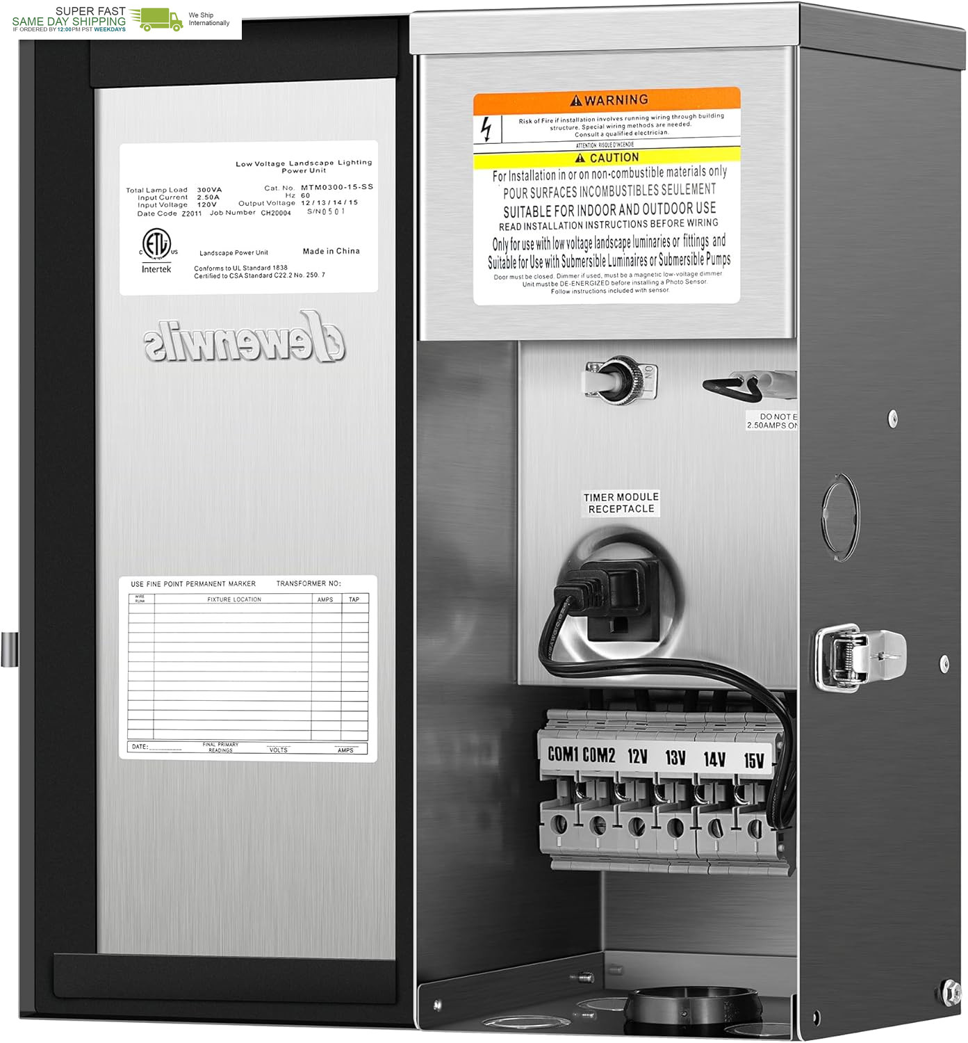 300W Multi-Tap Low Voltage Transformer, 120V AC to 12V/13V/14V/15V Ac,Stainlees