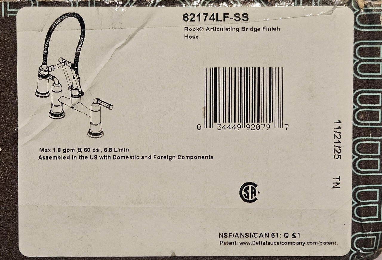 BRIZO 62174LF-SS ROOK ARTICULATING BRIDGE FAUCET WITH FINISHED HOSE