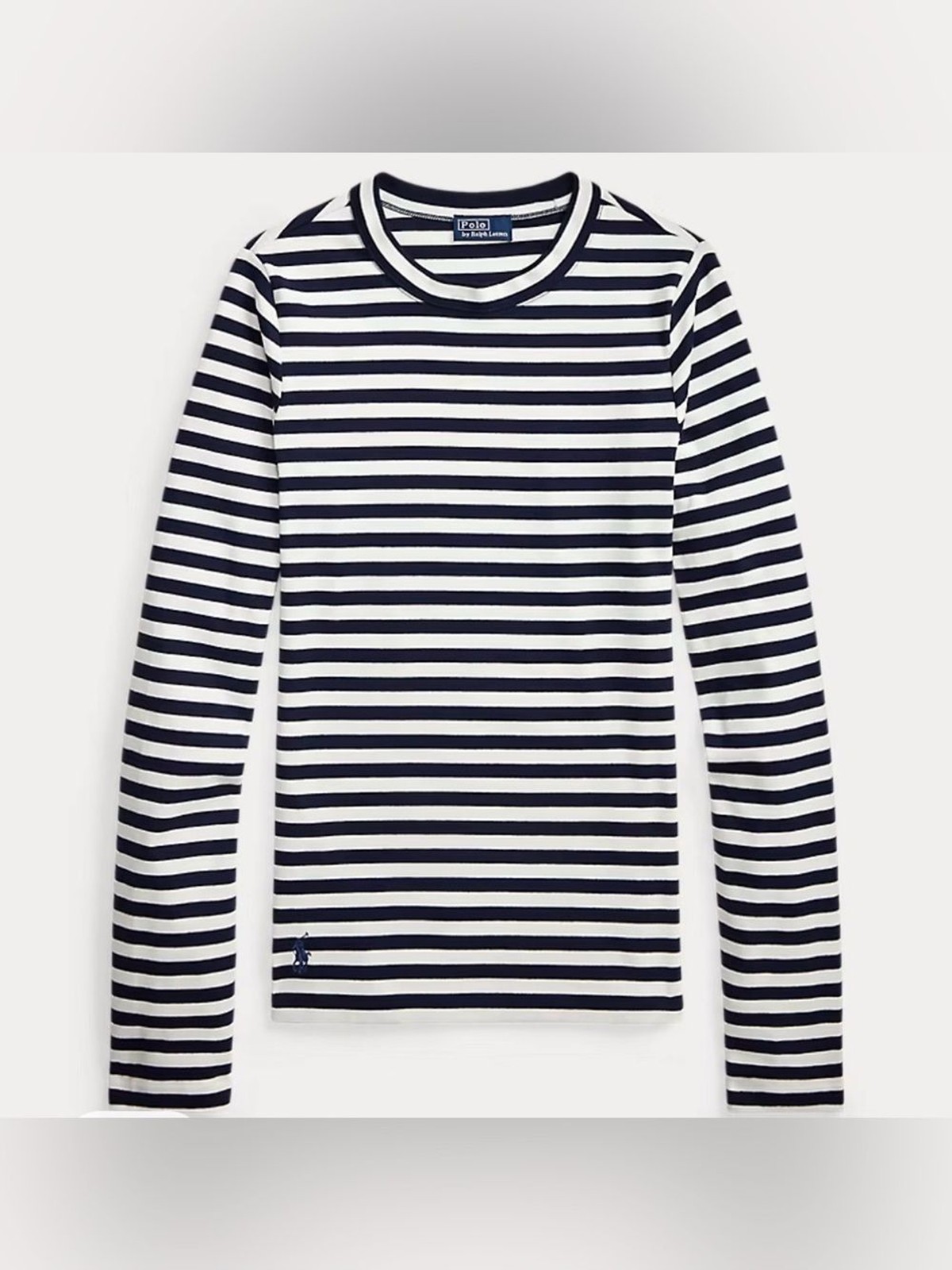 Polo by Ralph Lauren Cruise Navy & White Striped Stretch Cotton Long-Sleeve Tee Polo by Ralph Lauren Cruise Navy & White Striped Stretch Cotton Long-Sleeve Tee