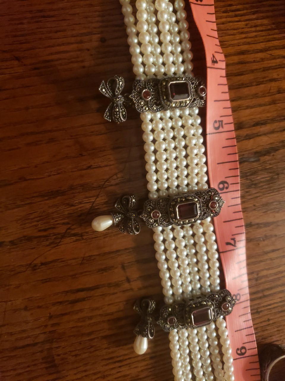 FABULOUS 1990s Judith Jack Pearl Garnet Marcasite Choker Necklace Sterling Rare FABULOUS 1990s Judith Jack Pearl Garnet Marcasite Choker Necklace Sterling Rare