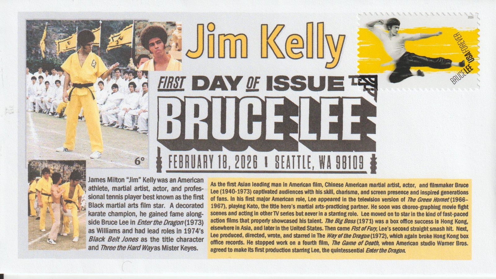6° Cachets 6055 Bruce Lee Martial Artist and Actor with costar Jim Kelly