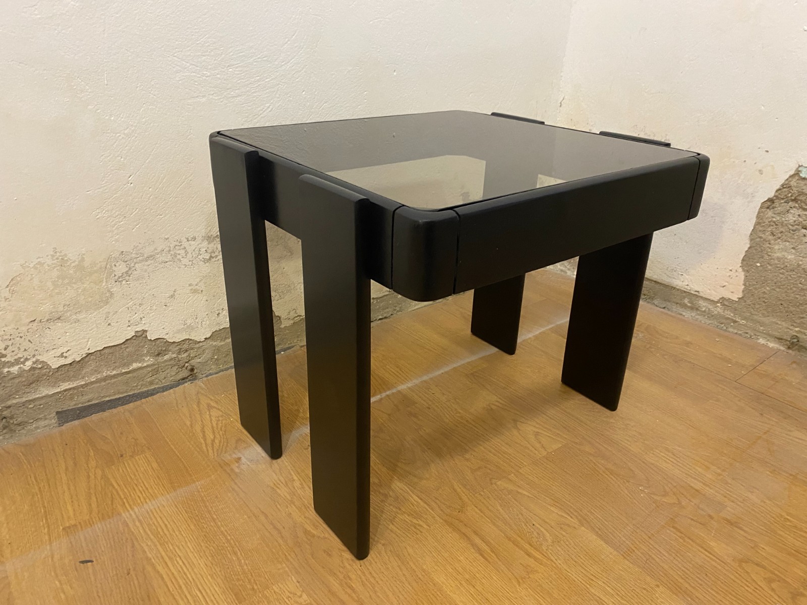 Vintage Meblo Style Nesting Side Table Smoked Glass MCM Yugoslavia 1970s