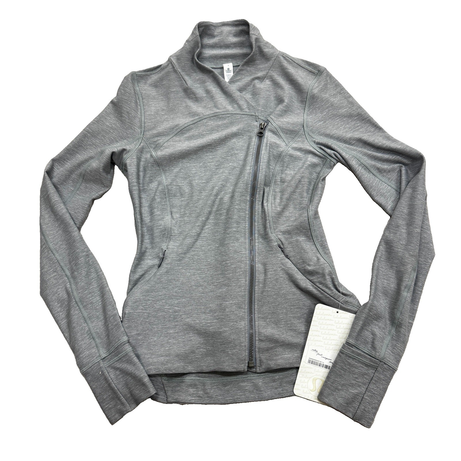 NWT Lululemon Precision Jacket Heathered Battleship Gray Asymmetrical Zip Size 4