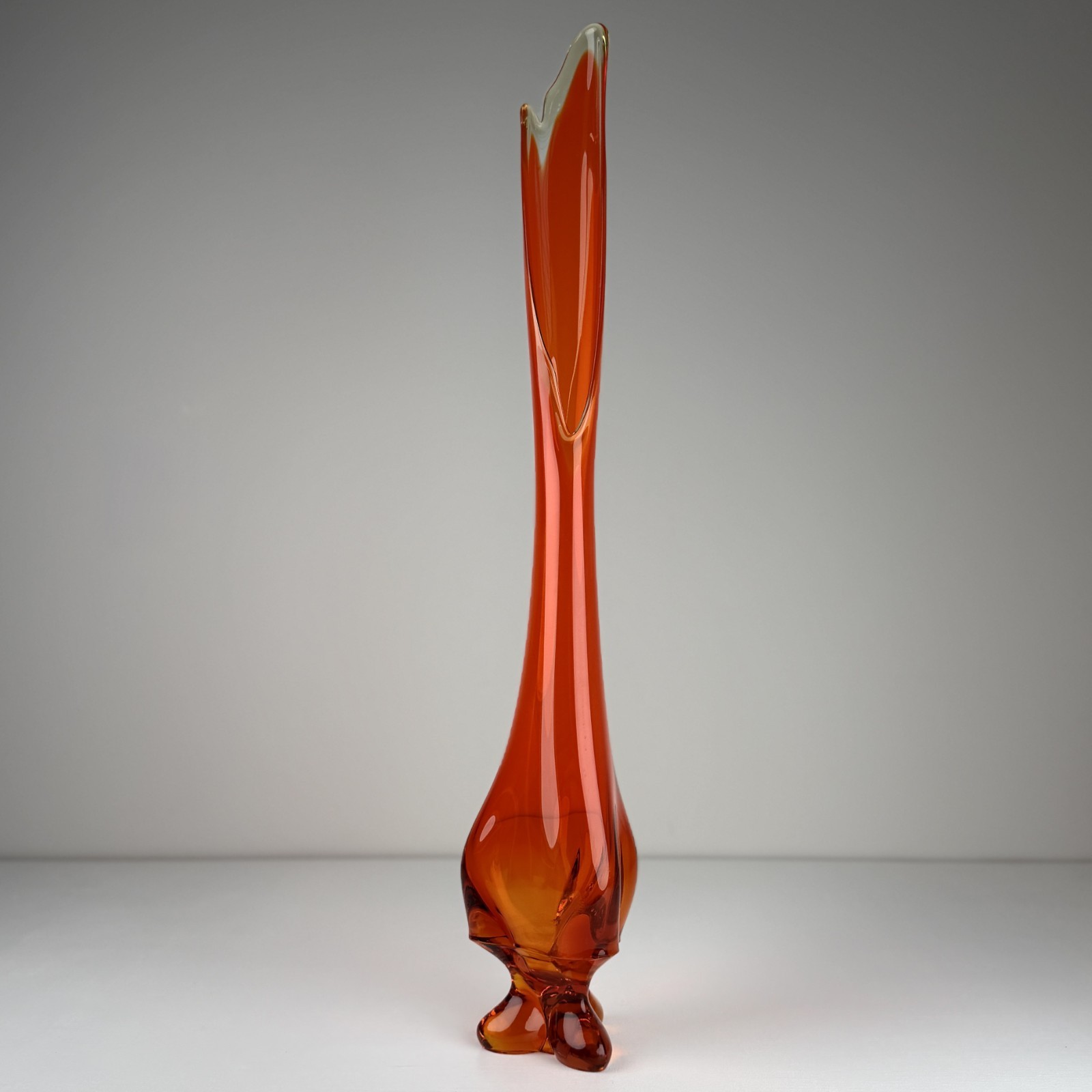 Vintage Large Viking Glass Persimmon Swung Vase 24.75\