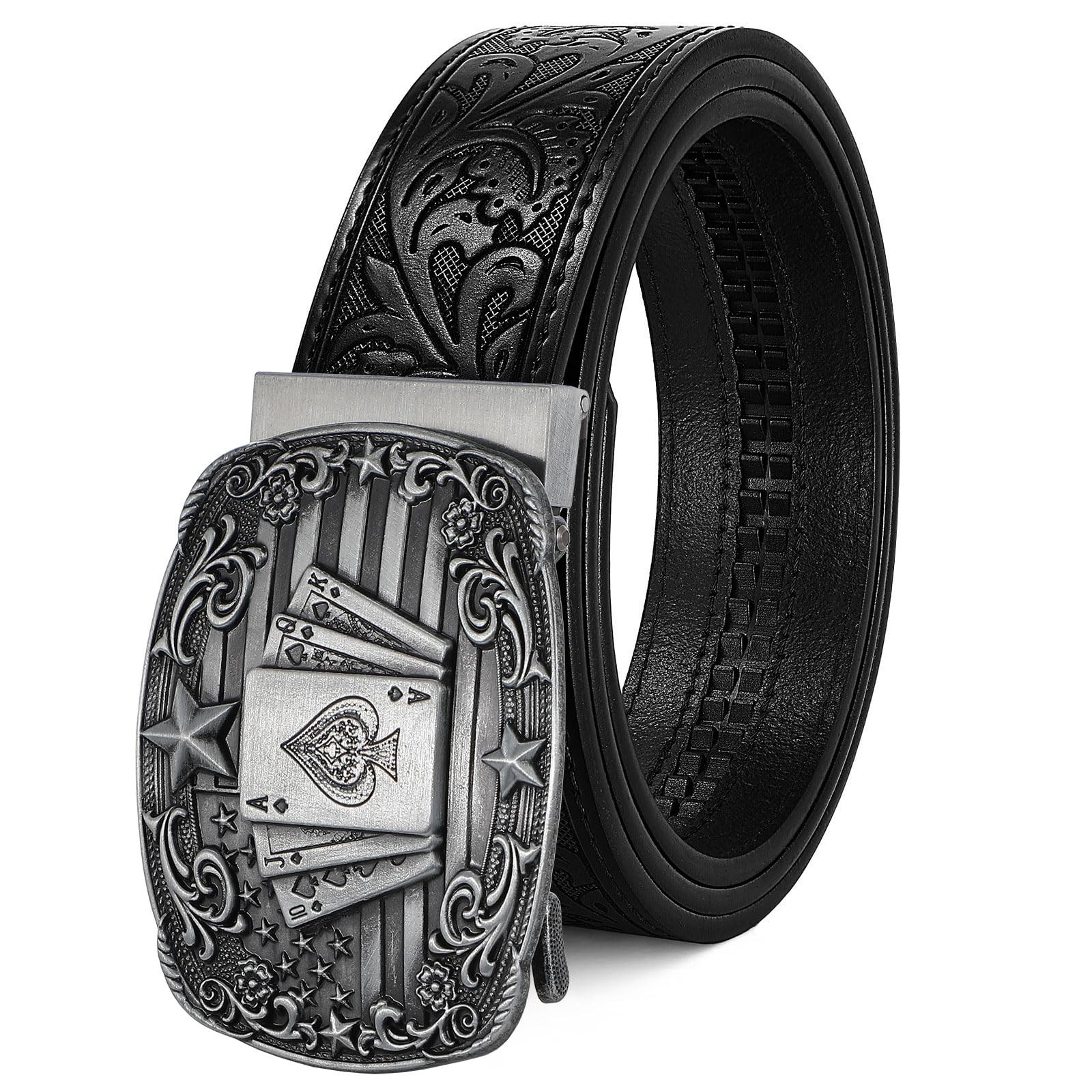 LALATCH Cowboy Ratchet Belt Western Leather Automatic Buckle Men LALATCH Cowboy Ratchet Belt Western Leather Automatic Buckle Men