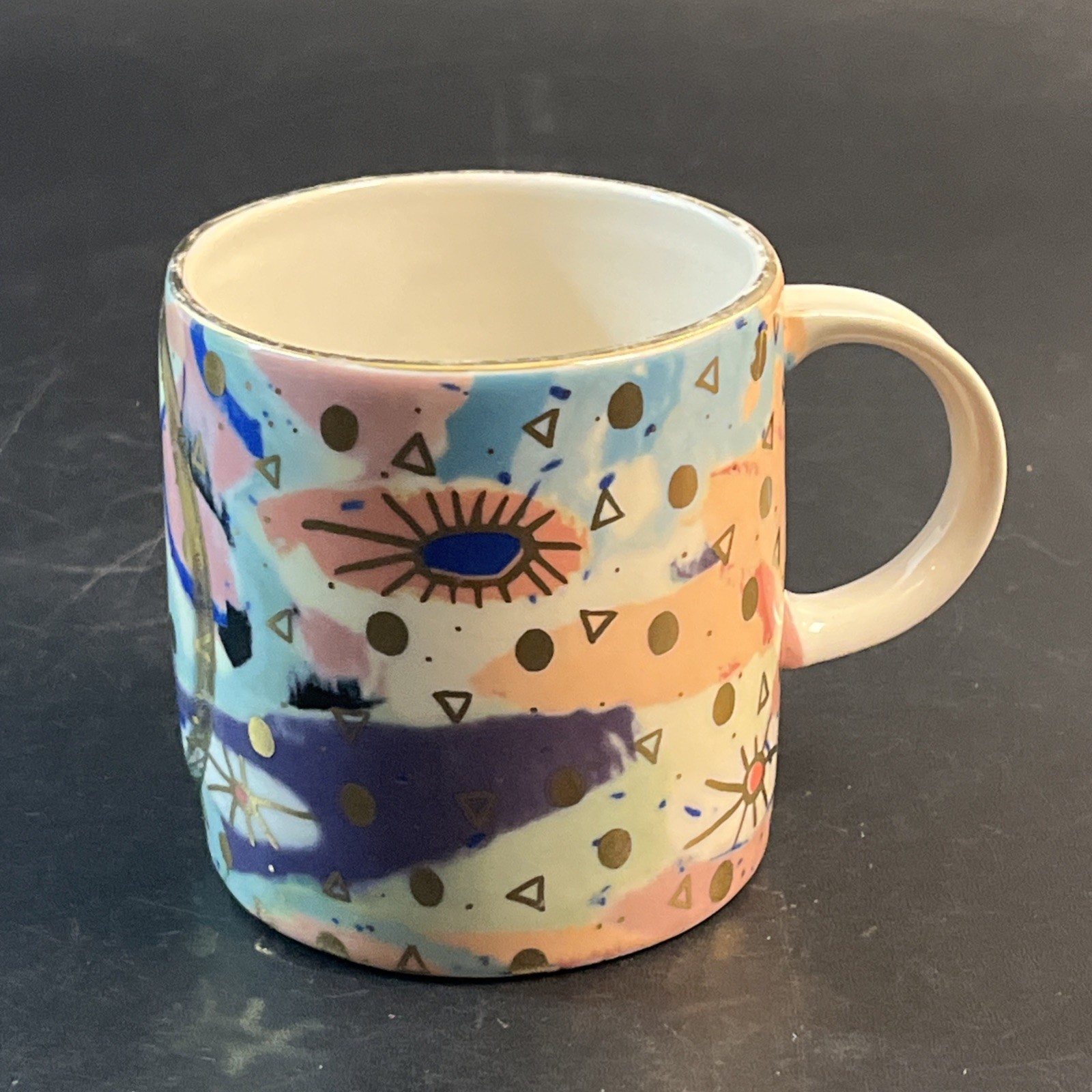 Anthropologie Ruby Pilven Hand-Painted Abstract Art Ceramic Mug Cup Ceramic 12oz