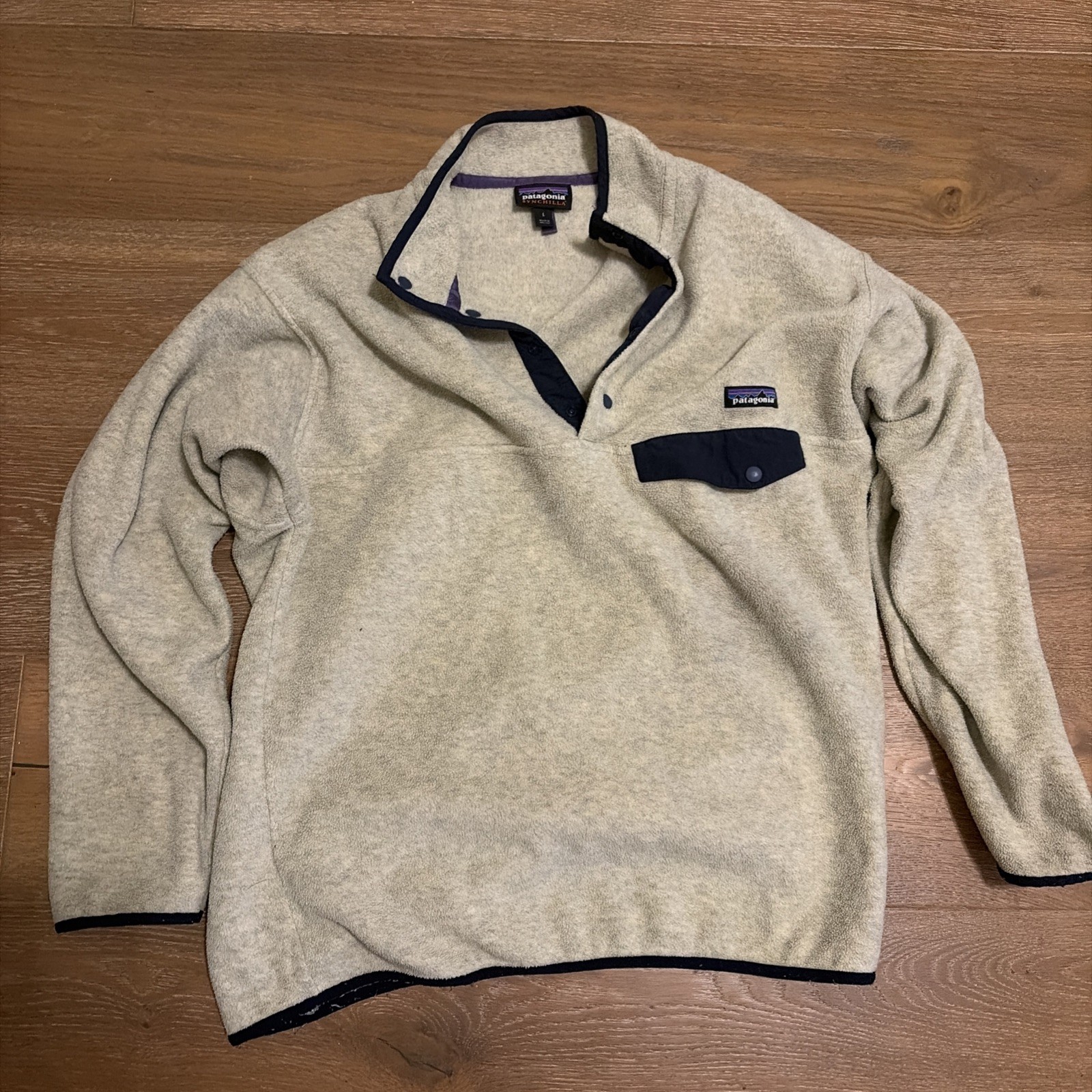 Patagonia Synchilla Men’s Collared Fleece Pullover Sweater Beige/blue L