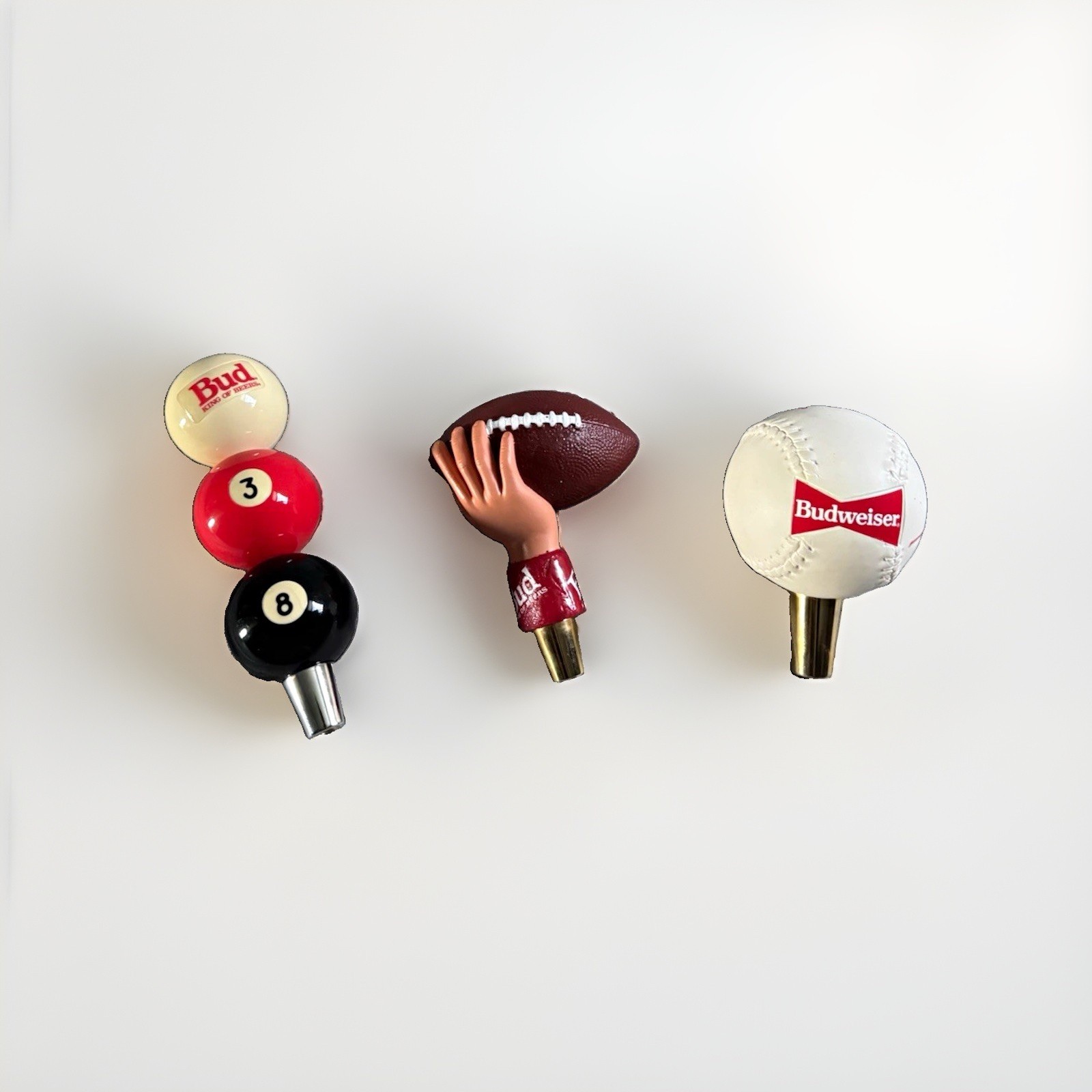 Budweiser Tap Handle Sports 3pc - Baseball, Football & Pool Ball - Rare/Limited