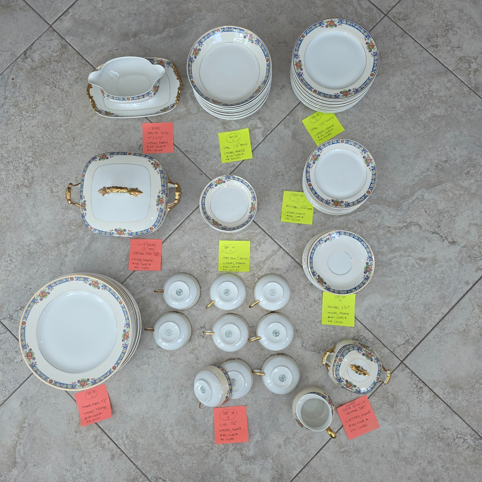 Vintage 94 Piece Limoges Dinner Set - 1940s-50s Pristine No Chips - Made France