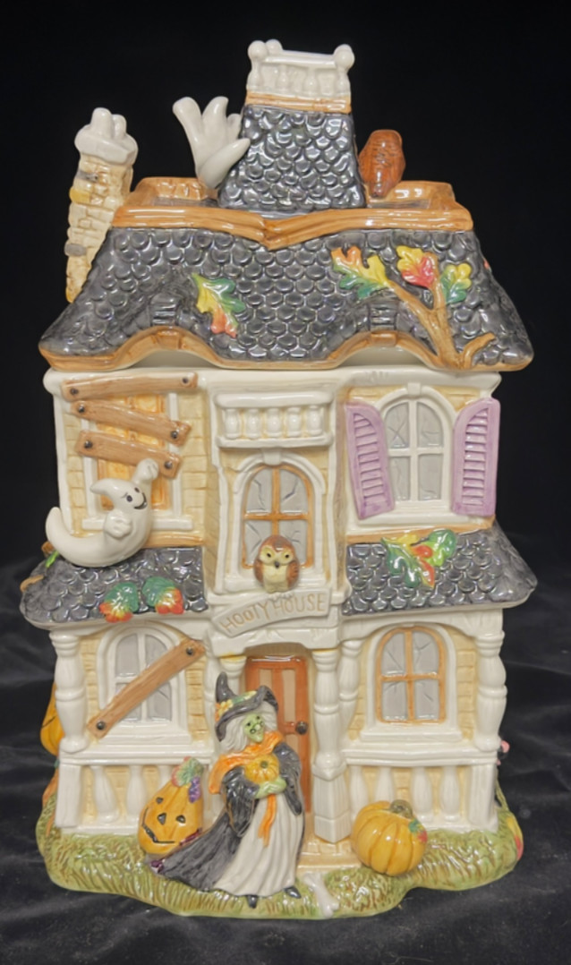 Fitz and Floyd Cookie Halloween Harvest Haunted House Cooke Jar and Lid Rare