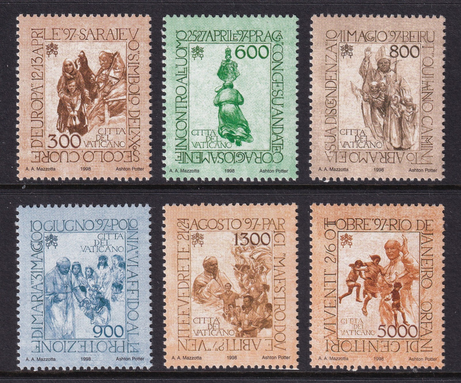 VATICAN CITY 1998 Pope`s Journeys set of 6 SG 1206-1211 MNH/** (CV £17) VATICAN CITY 1998 Pope`s Journeys set of 6 SG 1206-1211 MNH/** (CV £17)