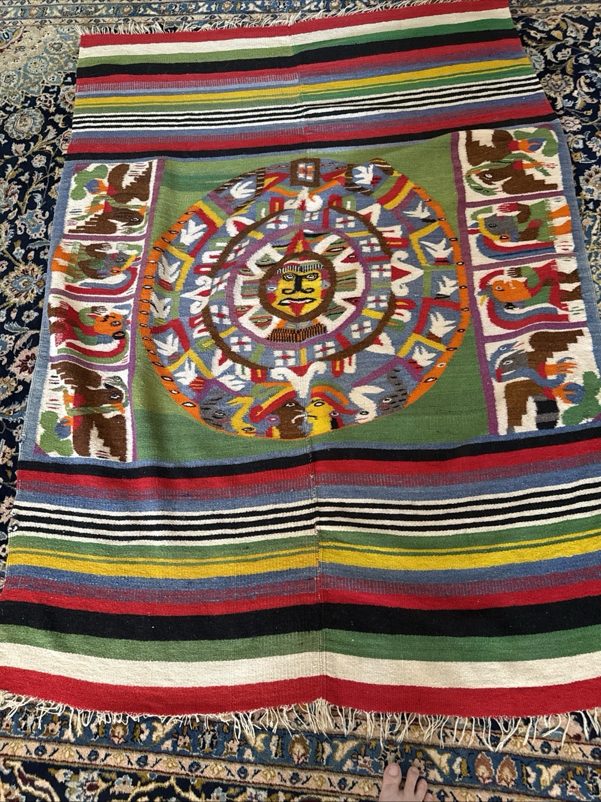 Vintage Aztec Mayan Themed Wool Tapestry 54”/73” Vintage Aztec Mayan Themed Wool Tapestry 54”/73”