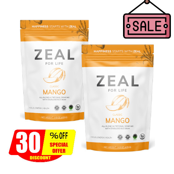 2 Pack Zeal Classic Mango 14.8oz Superfood Drink Mix Energy