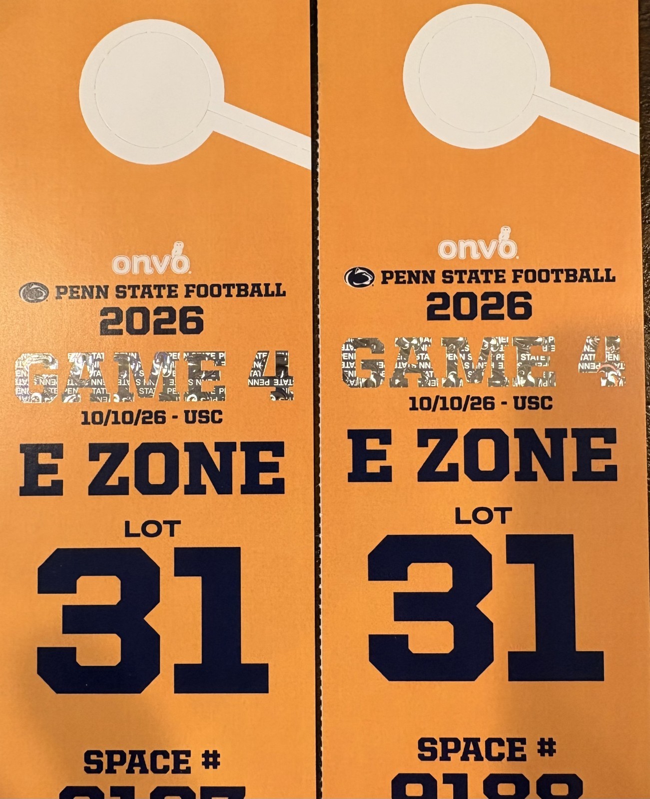 PENN STATE FOOTBALL VS USC 10/10/2026 - 2 ADJACENT RESERVED PARKING PASSES