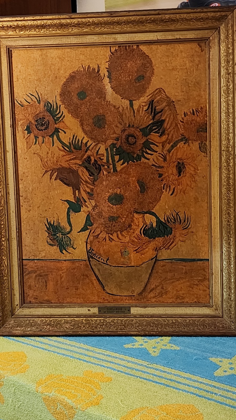 Vincent Van Gogh Sunflowers Reproduction Oil Painting Framed Canvas 17 x 23 Look