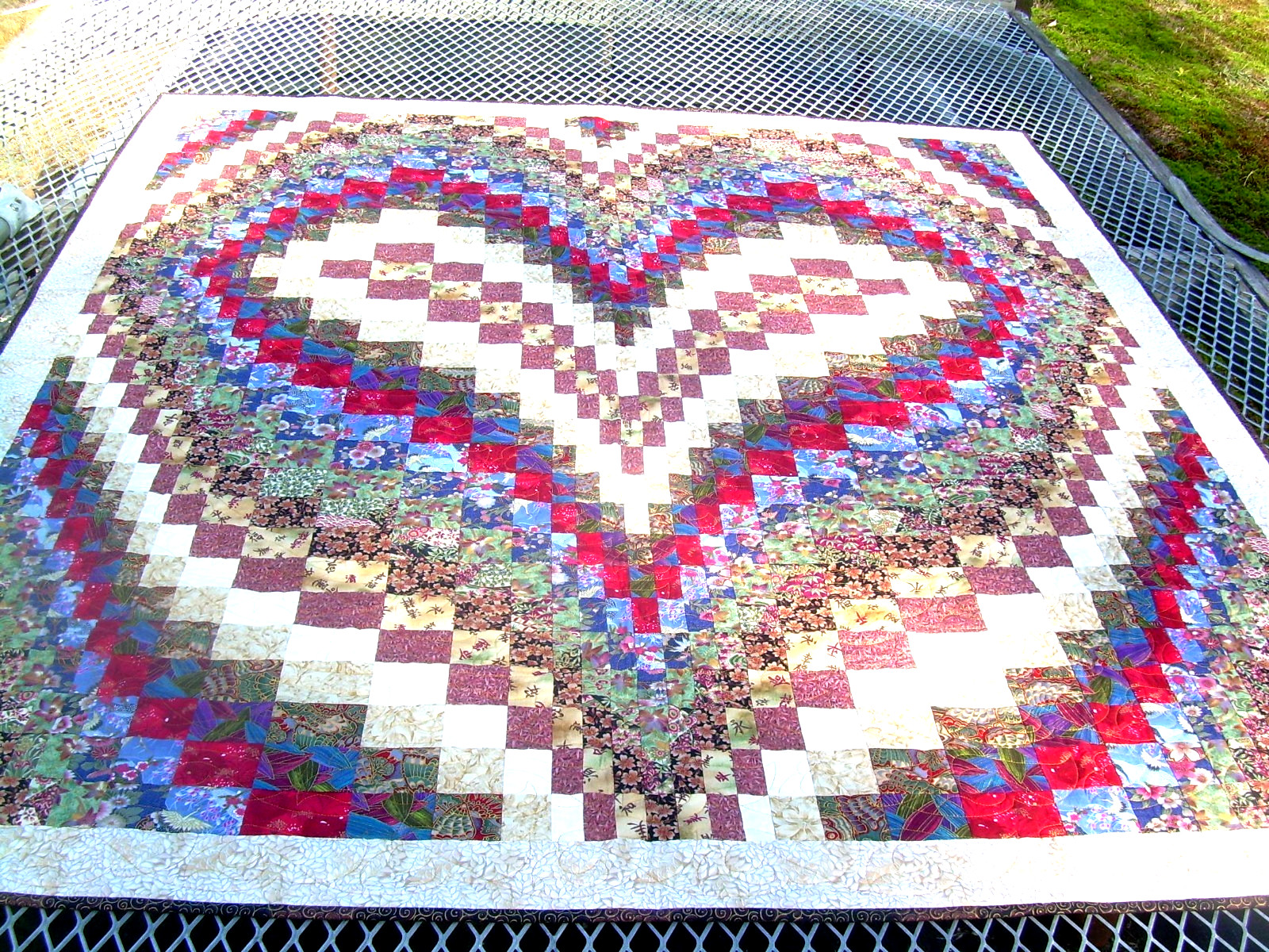 Watercolor Heart Quilt~54 W X 60L~USA Handmade - 100% Cotton~ FAB Watercolor Heart Quilt~54 W X 60L~USA Handmade - 100% Cotton~ FAB