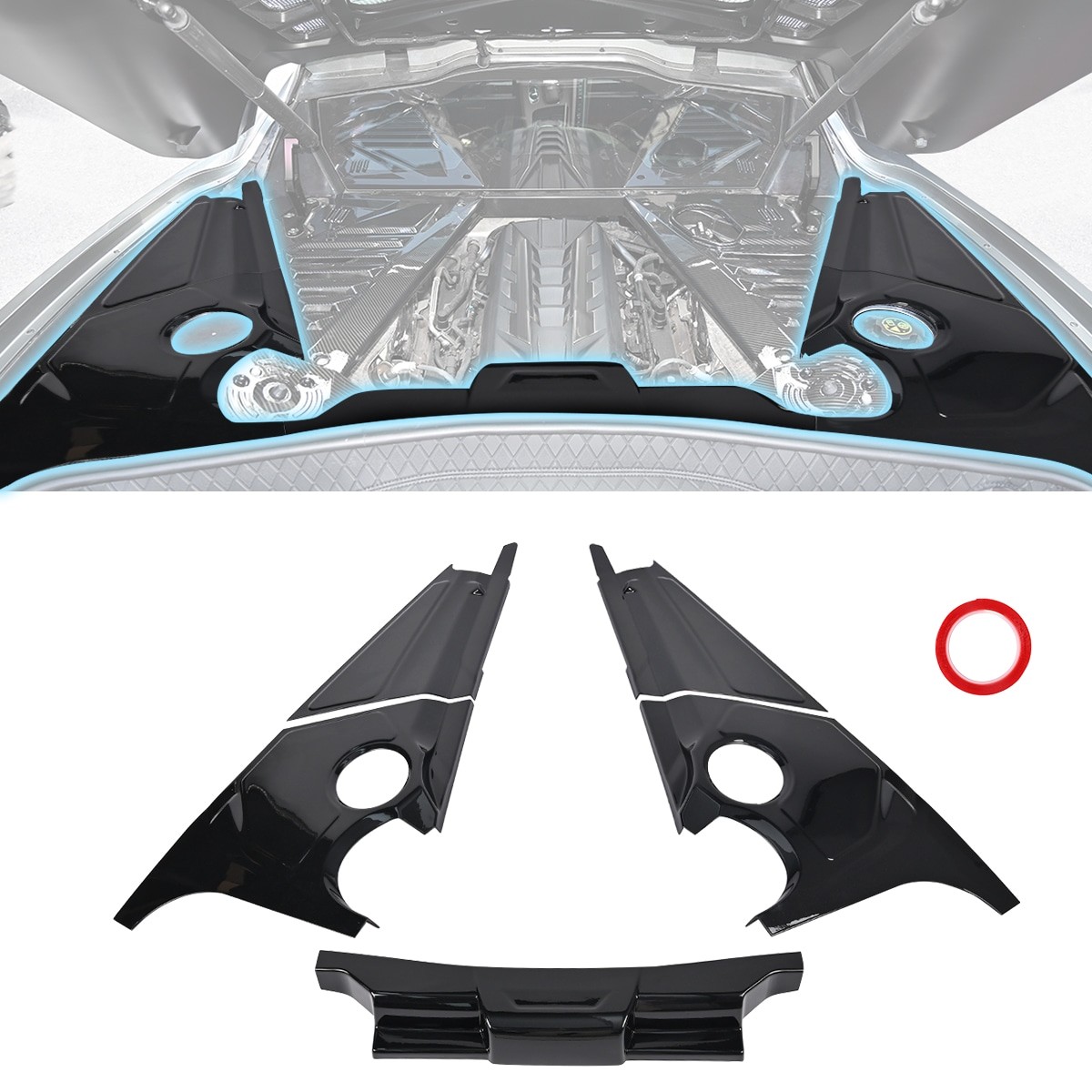 Glossy Flash Engine Bay Panel Cover Frame Trim For Corvette C8 Z06 Coupe 2020+