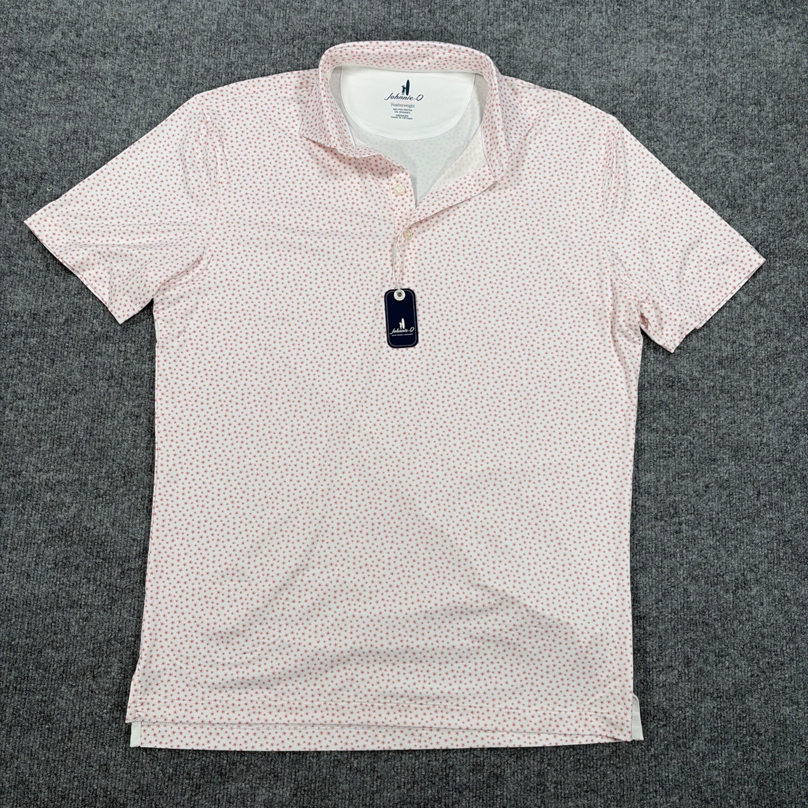 NWT Johnnie-O Featherweight Polo Mens M Pink Floral Golf Shirt Performance Tech
